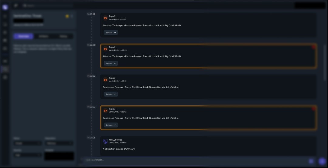 NCO SOC analyst reviewing alert telemetry and confirming no secondary execution occurred after ClickFix block